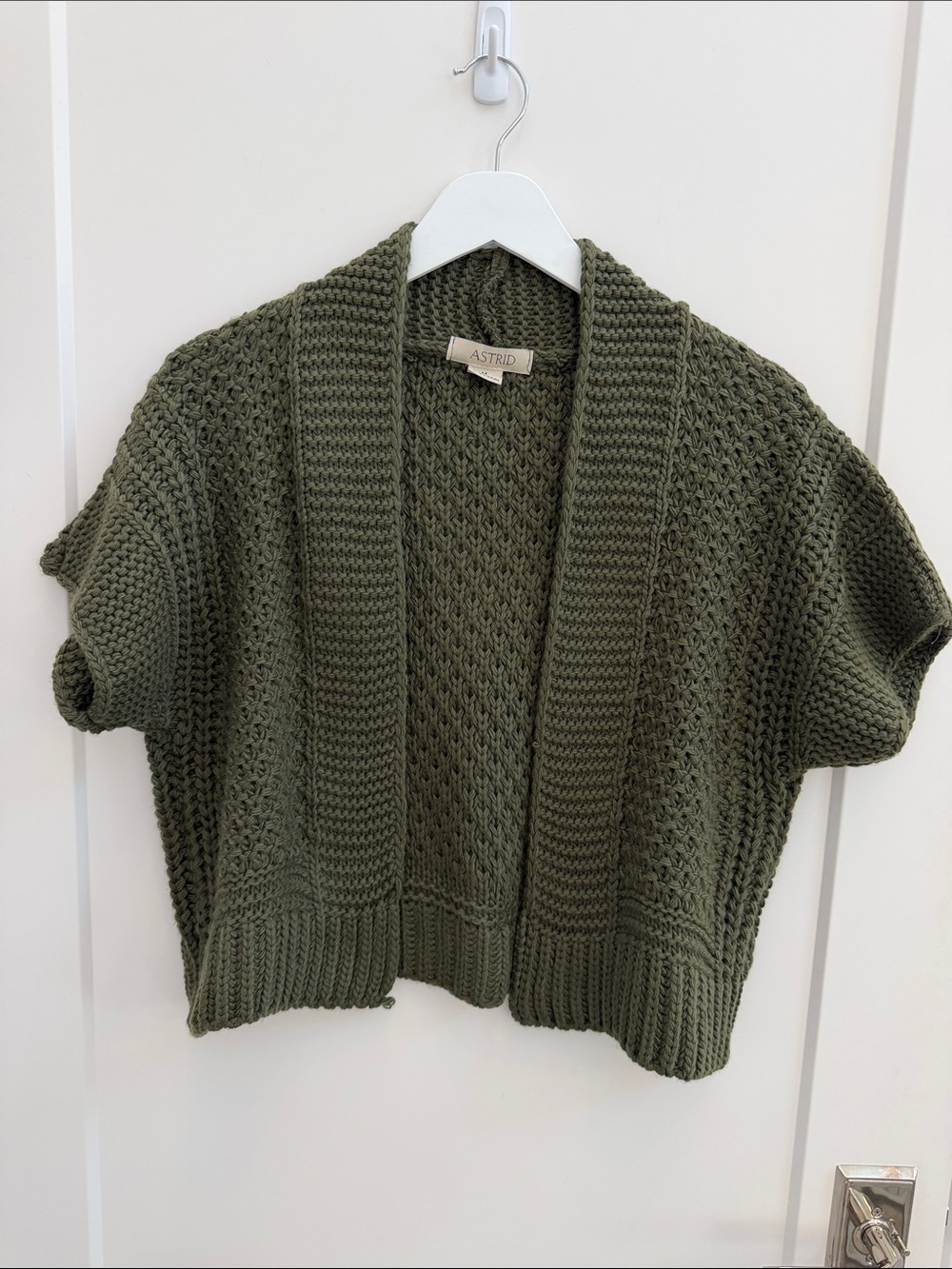 Astr Olive Open-Front Knit Cardigan